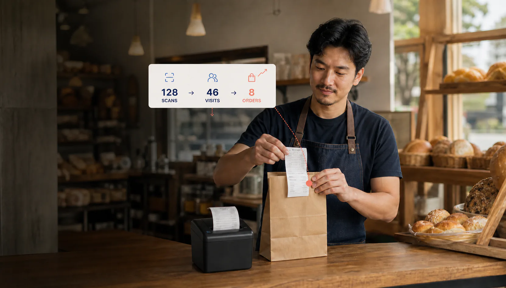 Bakery owner turning QR scans and website visits into a measurable online order