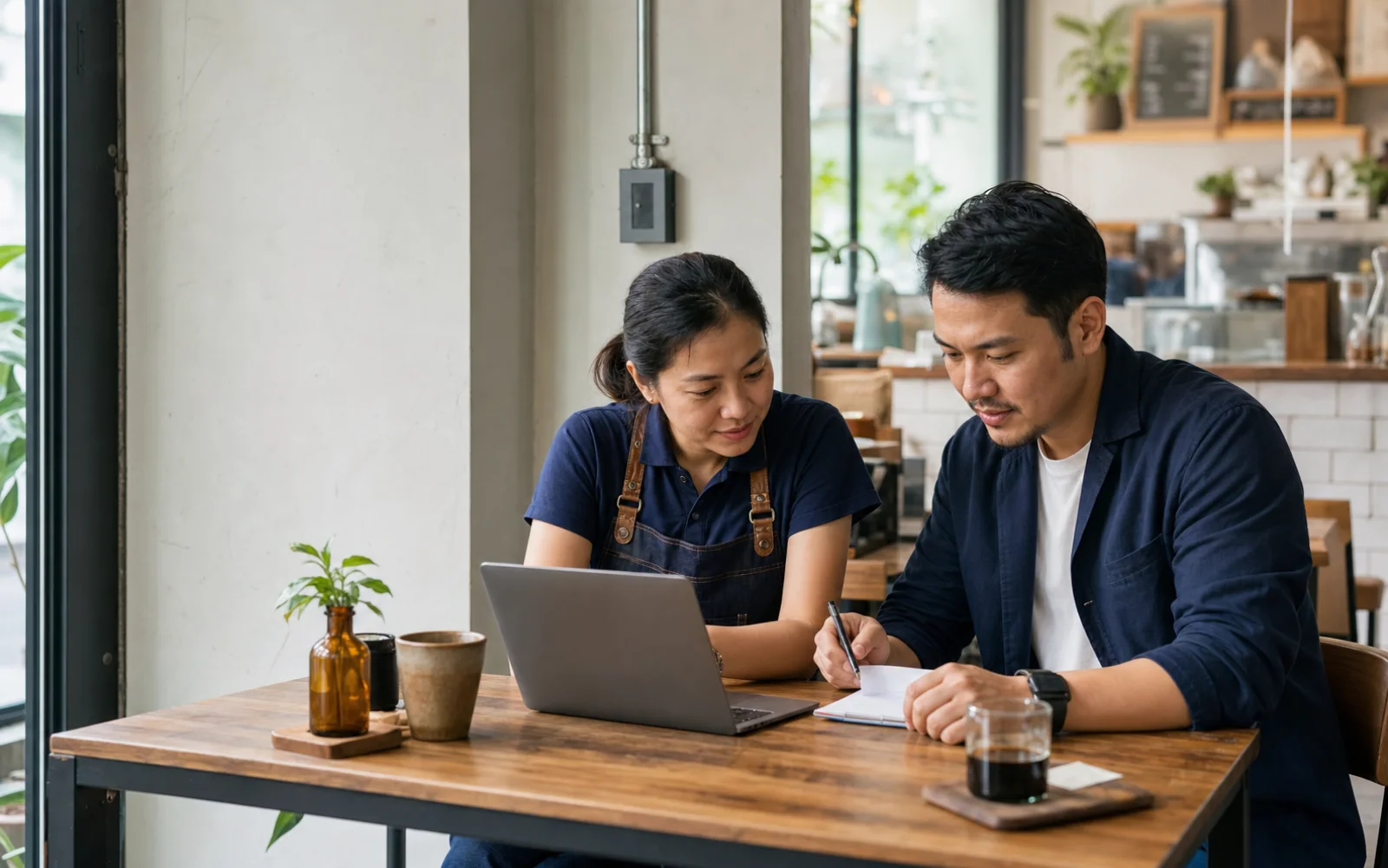 A local business owner and advisor planning a website together
